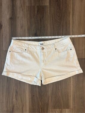PAIGE Cream Roll-Cuff Denim Shorts